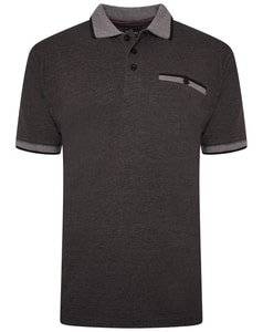 KAM Pique Melange Polo Shirt Black Marl 